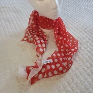 Vintage Baar & Beards Silk Rectangle Scarf 47x10 Red Polka Dots